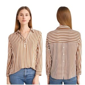 Jane and Delancey Brown and White Striped boho Blouse